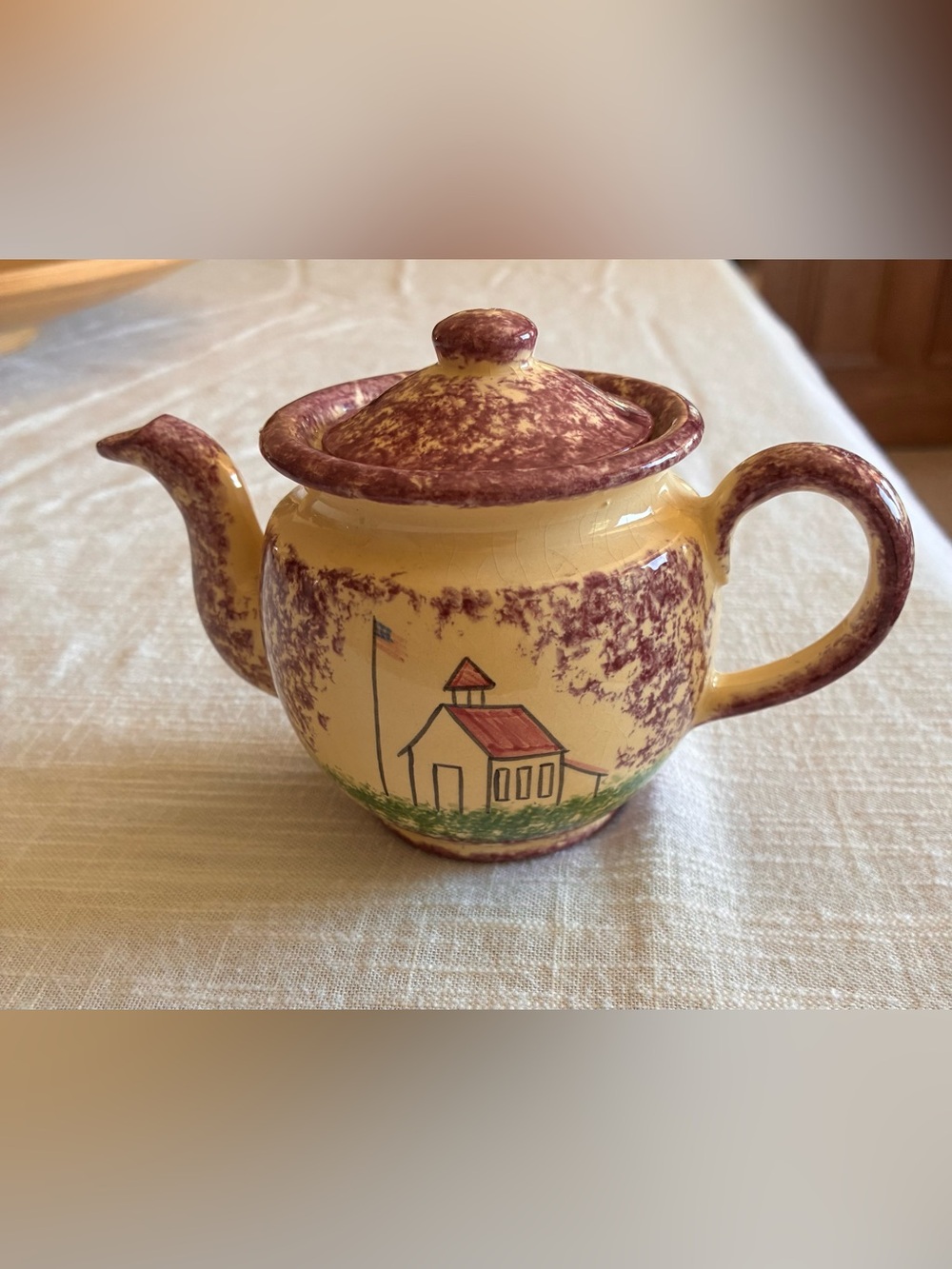 Molly Dallas Spatterware Folk Art Pottery Small Country Teapot Creamer